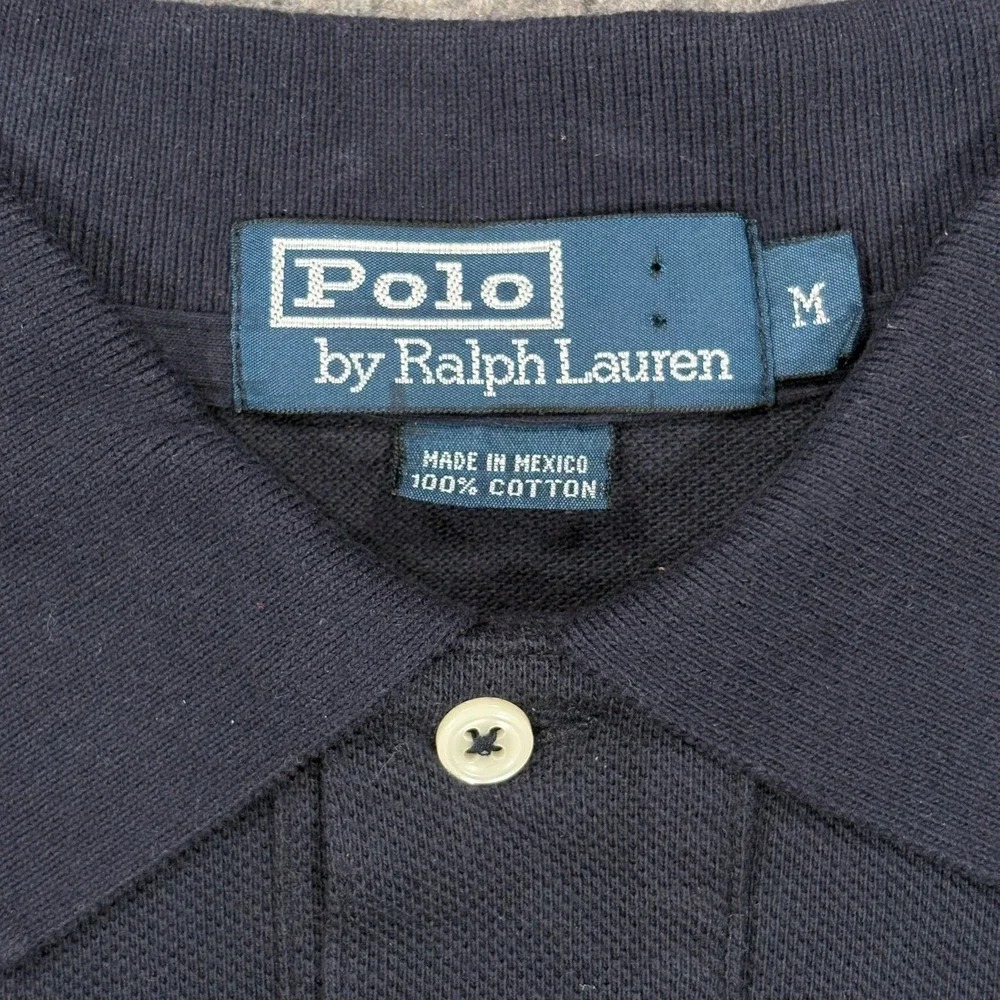 Vintage Polo Ralph Lauren Polo Shirt Men M Navy Blue Short Sleeve Pony Y2K NOS